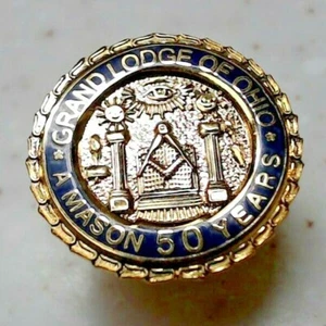 Vintage Mason 50 Years Grand Lodge Ohio Gold Tone Enamel Pin - Picture 1 of 8