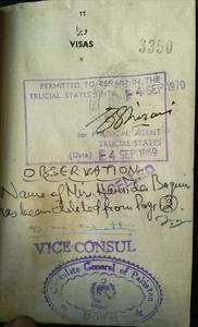 1970 VINTAGE UK TRUCIAL STATE DUBAI VISA ON PAKISTAN PASSPORT VISA DOCUMENT!! - Picture 1 of 1