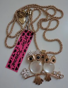 Betsey Johnson Halskette mit Eule Anhänger goldfarben mit klaren Strasssteinen - Bild 1 von 1
