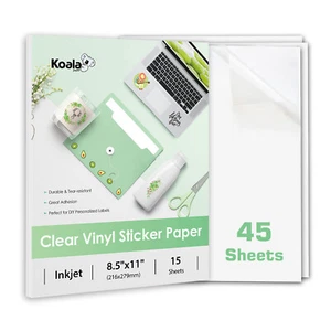 45 Koala Clear Sticker Paper for Inkjet Printer, Waterproof Sticker Paper 8.5x11 - Picture 1 of 8