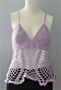 New Handmade Crochet Purple Size 28 (S) Boho Bra Beachwear Crop Top Blouse - Bild 1 von 12