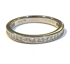 14k white gold princess .78ct VS1 G diamond wedding band ring 2.2g Jaffe estate - Imagen 1 de 8