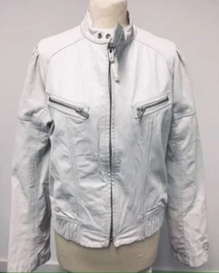 Diesel Ladies White Leather Biker Jacket RRP £680 - Picture 1 of 11