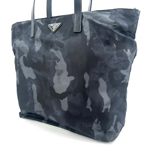 Prada Nylon Tote Bag Camouflage Triangular Plate Shoulder Leather Hand Authentic - Picture 1 of 24