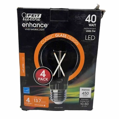 Feit Enhance A19 E26 (Medium) Filament LED Bulb Soft White 40 Watt  4pk - Image 1 of 4