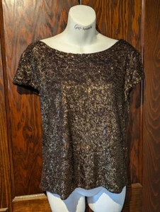 ALICE + OLIVIA brown bronze sequined tee top evening blouse 36" bust 1B - Picture 1 of 6
