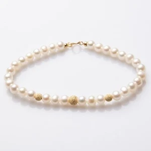 Bracciale Perle Naturali acqua dolce applicazioni in Oro Giallo 18 KT Diamantata - Imagen 1 de 5