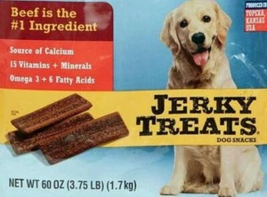 Jerky Treats Tender Beef Strips Dog Snacks 2 Bags of 60 oz Each, Produced in USA - Picture 1 of 7