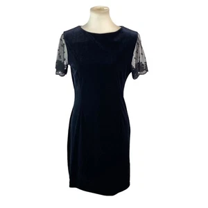 Amanda Smith Petites Womans Velvet Black Dress Size 10P Sheer Short Sleeve - Picture 1 of 5