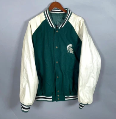 Michigan State Spartans Wool Varsity Bomber Jacket Adult XL Green White MSU - Image 1 of 4