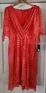 Tommy Hilfiger Short-sleeve Orange Chiffon Faux Wrap Dress size 14 NO SASH /NWT - Picture 1 of 6