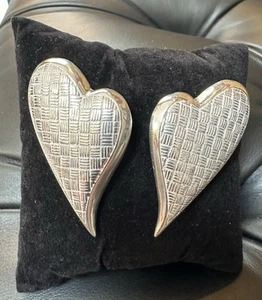 Vintage Unikat Sterlingsilber Korbgeflecht Herz Ohrringe 1 Unze - Bild 1 von 3