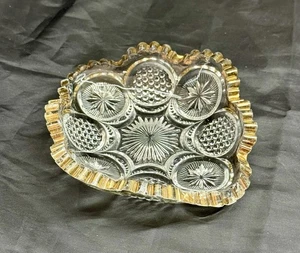 Antiguo cuenco de baratija (EAPG) US Glass Co # 15093 borde de diente de sierra dorado de los Estados Unidos - Imagen 1 de 17