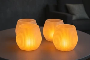 8er Set LED Teelichthalter modern 3D Druck Weiß Transparent inkl. Teelichter - Bild 1 von 4