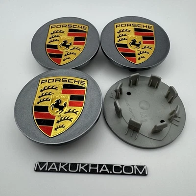 Porsche Macan Center Caps 65mm 95b601150 Set Of 4 Gray / gold - Image 1 of 4