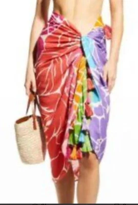 Farm Rio Rainbow Chita Sarong Womens OS Floral Tassel Beach Cover Up Wrap Skirt - Image 1 of 4