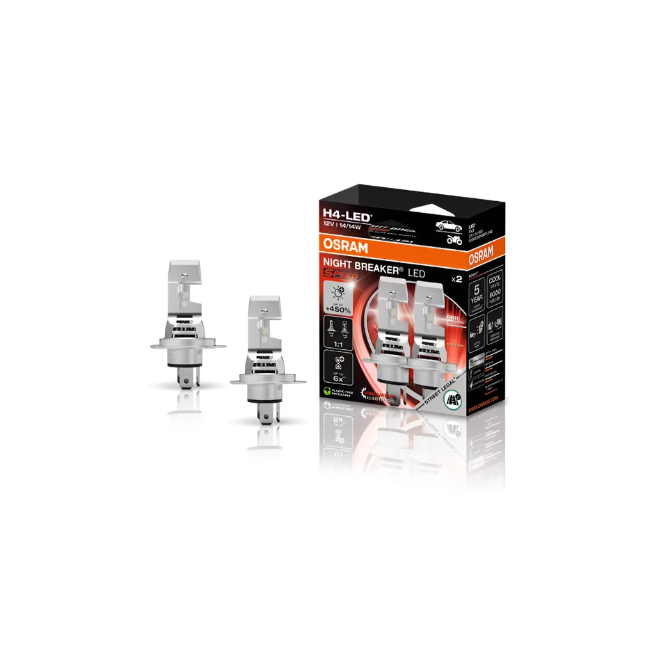 2 Lampade LED Omologate OSRAM per Auto e Moto H4 +450  / H7 Night Breaker Speed - Immagine 1 di 1