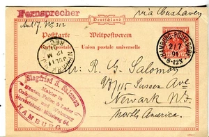 2 luglio 1891 Amburgo Pöseldorf Germania copertina a Newark NJ USA ricevuta 11 luglio - Foto 1 di 3