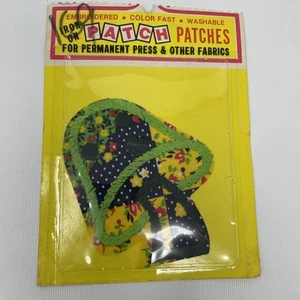 NOS Vintage 1970s Pen Iron On Patch Mushroom Hippy EmbroideredBlue Yellow Green - Picture 1 of 3