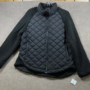 Bernardo Black Quilted Fleece Trim Jacket Style 21894B014 Size M - Picture 1 of 13