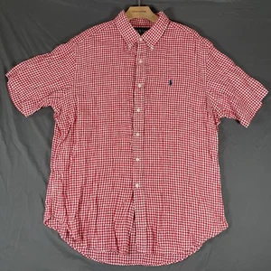 Ralph Lauren 100% Leinen Hemd Herren XL Kurzarm rot kariert Classic Fit Golf - Bild 1 von 6