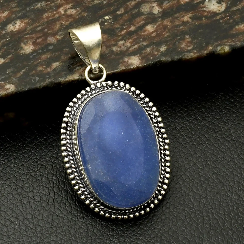 Pingente étnico feito à mão de pedra preciosa de safira simulado presente joia 2,2" AP-40581 - Imagem 1 de 1