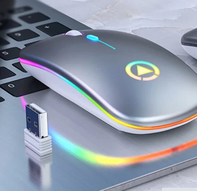 Ultra-thin LED Colorful Lights Rechargeable Mouse Mini Wireless Mute USB Optical - Image 1 of 4