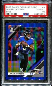 2019 Panini Donruss Optic Lamar Jackson Blue #/150 PSA 10 Ravens #9 - Picture 1 of 2