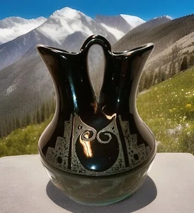 Native American Black Glazed Wedding Vase Pottery By Mary Saxon - Picture 1 of 4