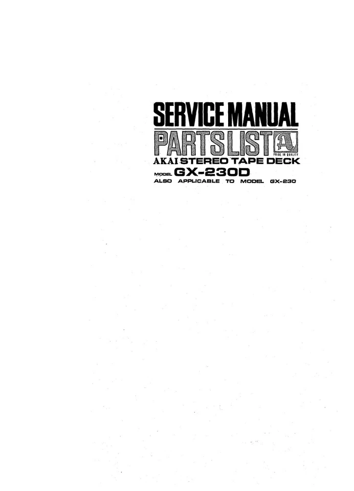Manuale di servizio - Manuale di servizio per Akai GX-230 D