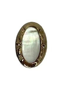 Abalone Shell Tie Pin White & Gold Oval Shape Consist Of Bar Chain and Pin - Picture 1 of 11