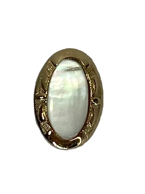 Abalone Shell Tie Pin White & Gold Oval Shape Consist Of Bar Chain and Pin - Image 1 of 4