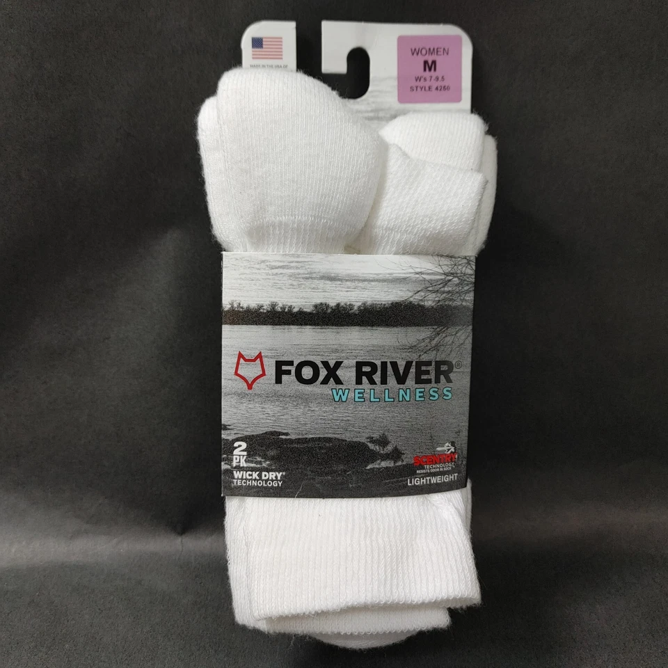 Meia Fox River Classic Diabetic Crew feminina tamanho M 7-9.5 branca 4250 2 pares - Imagem 1 de 4