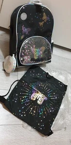 New With Tags Girls School Backpack, Swim Bag And Purse Bundle. Black Butterfly - Picture 1 of 14