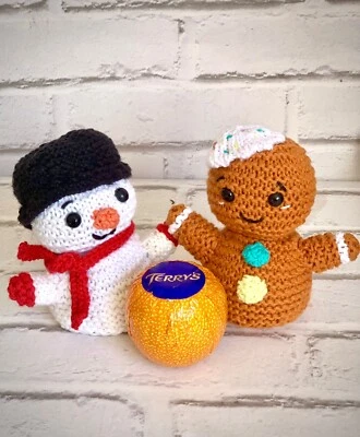 KNITTING PATTERN - Terrys Chocolate Orange Cover Snowman Gingerbread Man