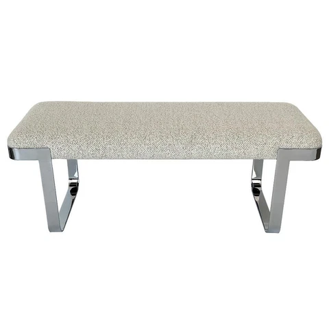 Milo Baughman Style Chrome Bench by Tri-Mark in Bouclé Mid Century Modern Cover