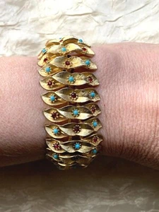 Bemerkenswertes antikes französisches vergoldetes ARMBAND - Türkis Perlen und Granat 19 cm - Bild 1 von 10