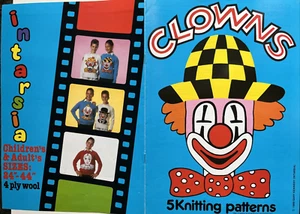 KNITTING PATTERN Clowns 5 intarsia jumper designs Crying hat happy Gary Kennedy - Picture 1 of 8