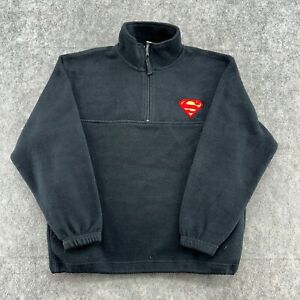 VINTAGE Superman Sweater Mens S Black Graphic 1/4 Zip Pullover Sweatshirt 90s