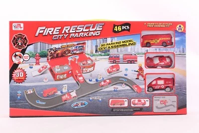 Fire Engines Parking Playset Childrens Toy Car Truck Fire Man Fire Truck Red UK - Image 1 of 4