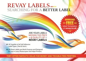 REVAY MULTIPURPOSE LABELS 24 MATT WHITE PAPER 100 SHEETS BOX A4 Stickers HiTac - Imagen 1 de 3