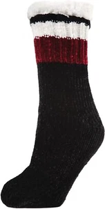 New MEMOI Varsity Chenille Plush Lined SLIPPER SOCKS Black Crew Womens Size 9-11 - Picture 1 of 3