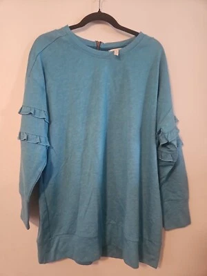 MATILDA JANE S Our Song Sweatshirt Blue Tunic 3/4 Sleeve Ruffled - Image 1 of 4