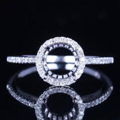7mm Round Cut Halo Semi Mount Natural Diamond Anniversary Ring 10K White Gold - Image 1 of 4