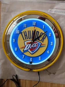 15" Thunder OKC Sign Double Neon Wanduhr Gelb Neon - Bild 1 von 9