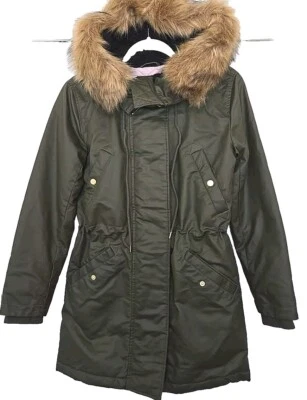 Chaqueta parka Primaloft con capucha de piel sintética verde militar J.Crew XXS impermeable  Foto 1 de 4
