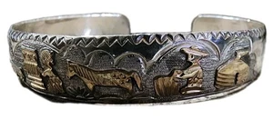 Bracciale T.A Begay Vintage Nativi Americani 12K GF/Sterling Silver Storyteller - Foto 1 di 10