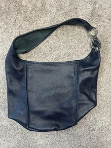 Borse In Pelle Genuine Leather Navy Midnight Blue Hobo Shoulder Bag Pebbled - Picture 1 of 9