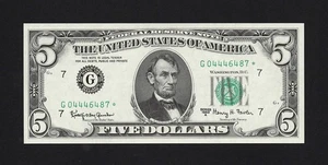 1963A* $5 Chicago STAR Federal Reserve Note FRN • 1968-G* • UNCIRCULATED - Picture 1 of 2
