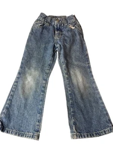 Vintage Lee Girls Size 4 Jeans Denim Flare Leg Stretchy Waist 90s Y2K Distressed - Picture 1 of 16